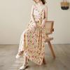 2026 Summer Cotton Linen Print Patchwork Long Dress - Loose Slimming Sling with Large Hem Skirt