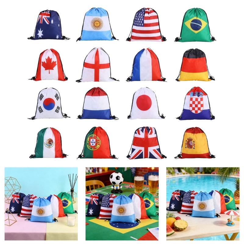 Pack Of 4 Durable Polyester Drawstring Bags With Tournament Flags Football Fan Gift For Party Favors And Sports Event