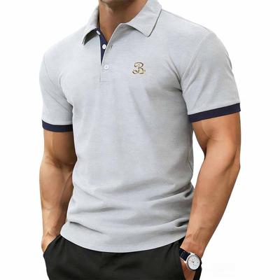 Herren Business Casual Kontrastfarbe B Logo Print Kurzarm Poloshirt