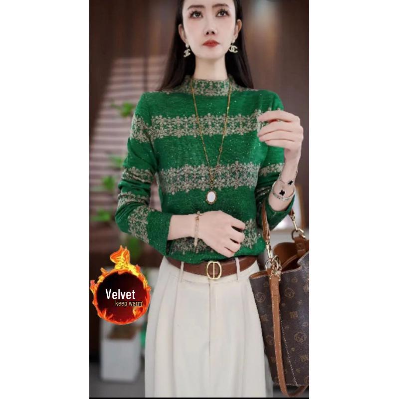 

Mom s Winter Velvet Warm One-Piece Sweater for Middle-Aged & Elderly Women, Half-High Collar, Plus Velvet, Thick Knit Base Layer. L - 90-110 Jin