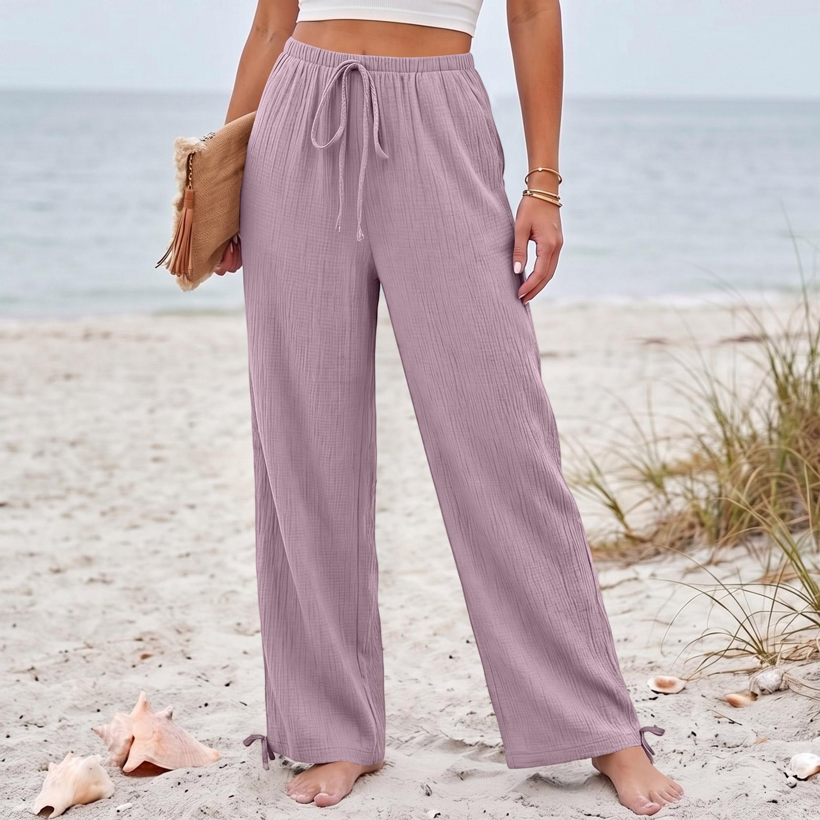 

Женские свободные однотонные повседневные брюки прямого кроя на кулиске с карманами. S