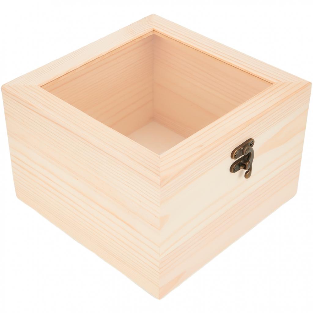 Storage Box Hinged Jewelry Box Pine Souvenir Square