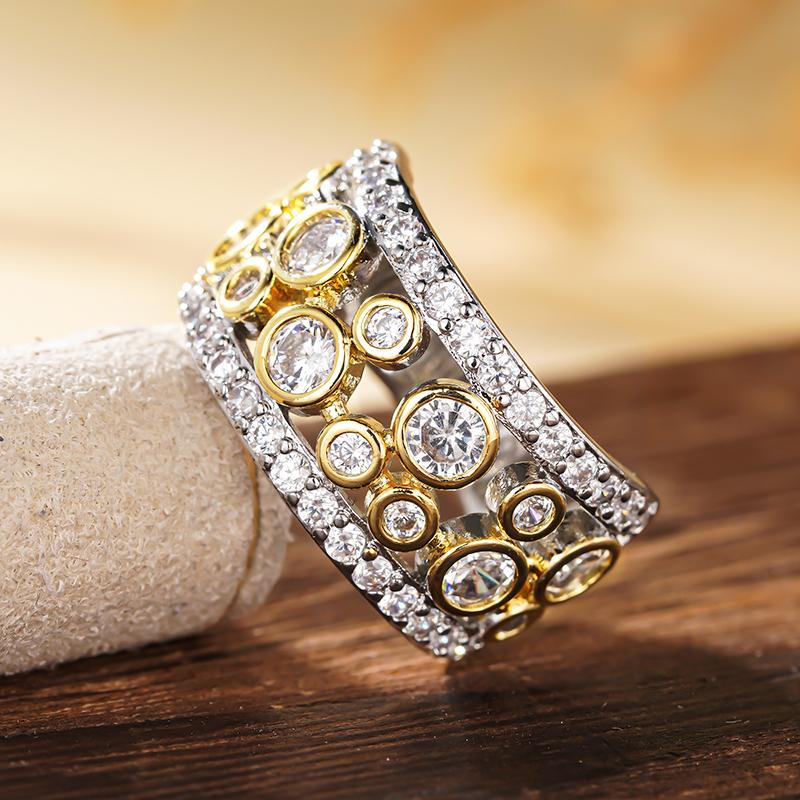 Xiaomi Huitan Women Ring Hollow Design Fashion Luxury Party Two Tone Accessories Wedding Charming Noble Jewelry Inlaid Sparkling CZ