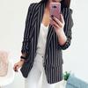 Fashion Autumn Women Stripe Lapel Long Sleeve Slim Fit Blazer Suit Jacket Coat