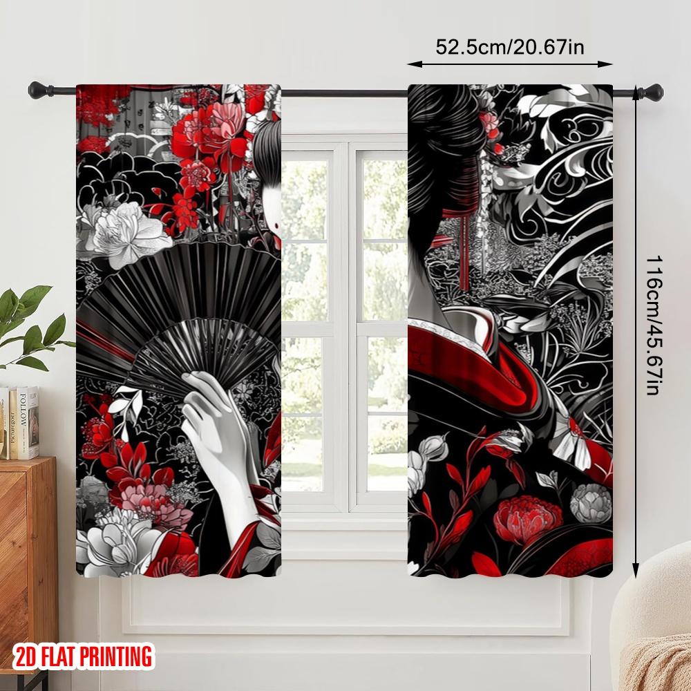 2pcs,2D plane printing Popular Curtain Panels Floral Kimono Elegance Polyester Fabric (without rod) Outdoor Decorations Perfect