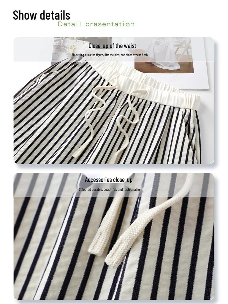 White Striped Wide Leg Women's Slimming Pants - New Summer 2025 Collection