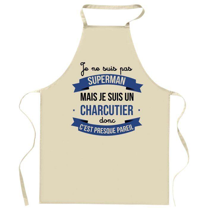 Tablier de cuisine - Charcutier Superhéros - Coton résistant - Impression durable (France) - Liens ajustables