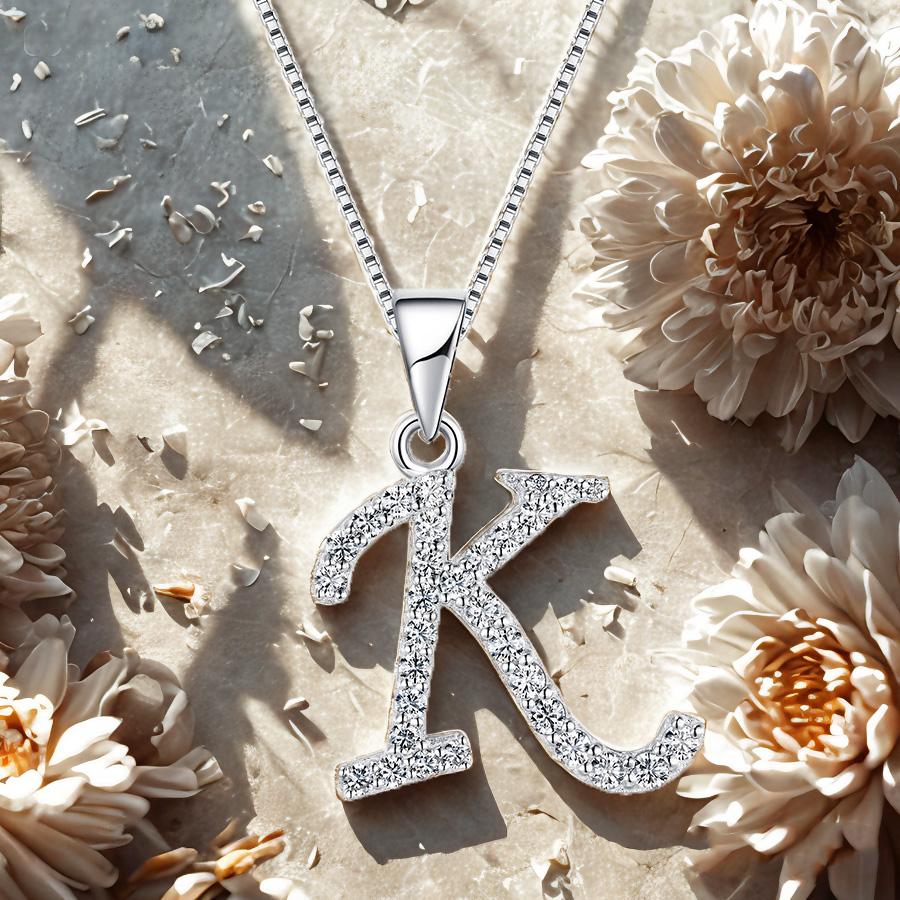 

Moissanite K Letter 925 Silver White White Gold Plated Pendant Iced Necklace белый