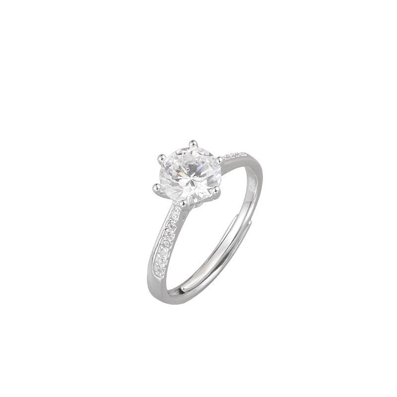 S925 Sterling Silver Adjustable Six-Prong Diamond Simulated Ring for Women - Elegant, Light Luxury Proposal Jewelry