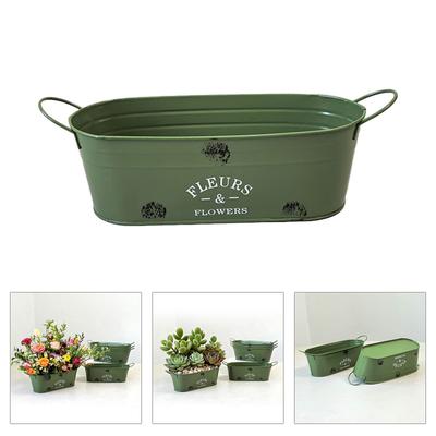 Eisen Gartenpflanzer Behälter Ovales Design Ergonomische Griffe Wetterbeständige Beschichtung Geeignet für Hof Außenbereich