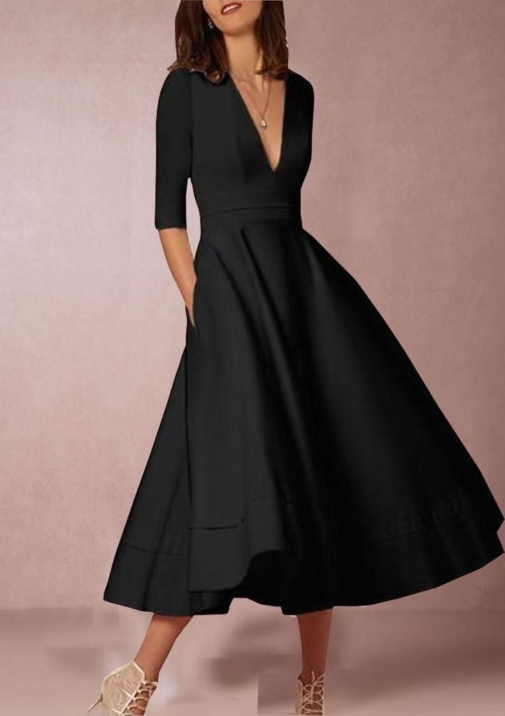 Summer European & American Style Women's Sexy Deep V Short Sleeve Dress - High-End Fashion