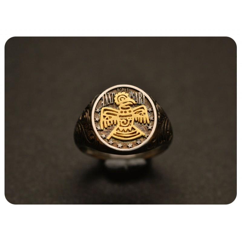 Handcrafted Vintage Thunderbird Seal Ring Men Women Adjustable Open Band Geometric Animal Motif Plated Jewelry