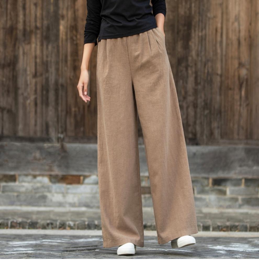 Women's Spring/Summer Linen Wide-Leg Pants Versatile Artistic Casual Trousers