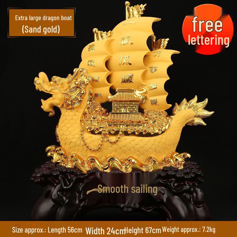 Large Gold Sailboat Ornament for Living Room, Entryway, or Office - Attract Wealth & Ideal for Housewarming or Opening Gifts