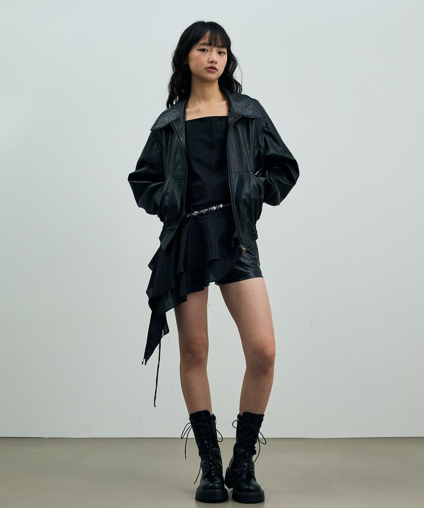 Arikim Pamela Leather Bomber Jacket / Black