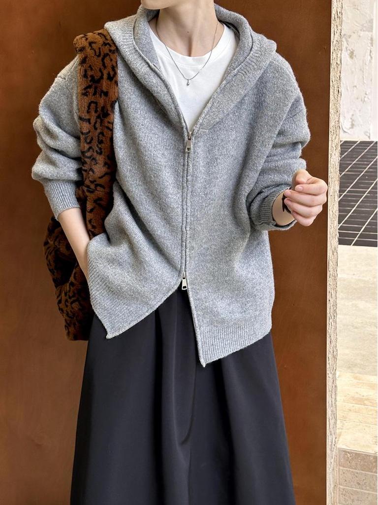 Juzhi 2024 Autumn Retro Lazy-Style High-End Zipper Cardigan Sweater Jacket A58