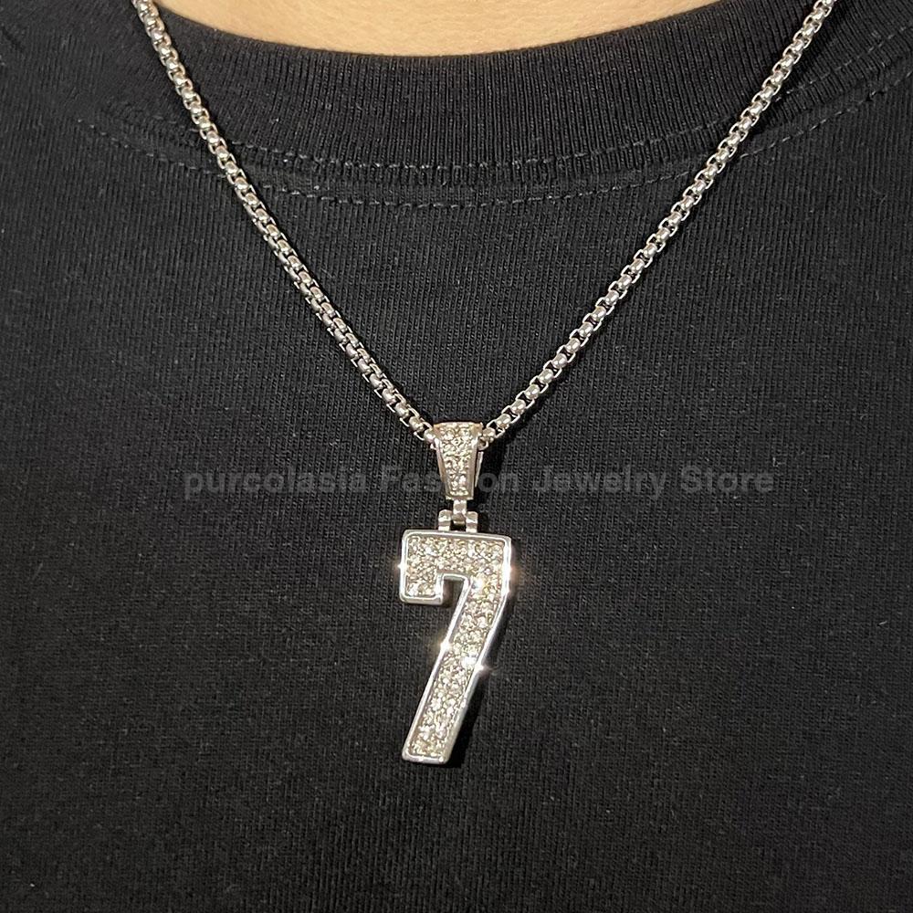 

Номер 7 Нержавіюча сталь Позолочені Щасливі Підвіски Намиста для Чоловіків Ланцюжок на Ключицю Водонепроникні Не Іржавіють 18inch 45cm