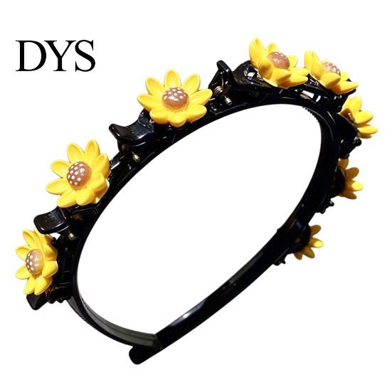 Decoratieve Hoofdbanden voor Vlechten Bloemenhoofdband Meisjes, Schattig Gevlochten met Mini Haarclips, Antislip Creatieve Accessoires Feestdagen Dubbele Laag