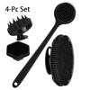 4 Piece Set for Washing Face Hair Taking a Shower with Silicone Facial Cleanser Long Handle Massage