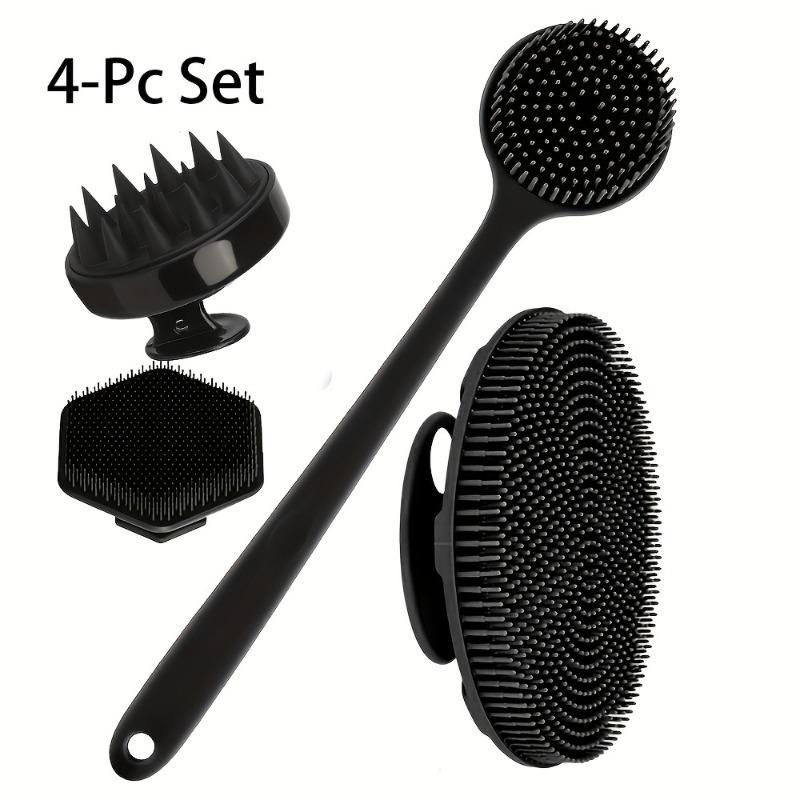 4 Piece Set for Washing Face Hair Taking a Shower with Silicone Facial Cleanser Long Handle Massage