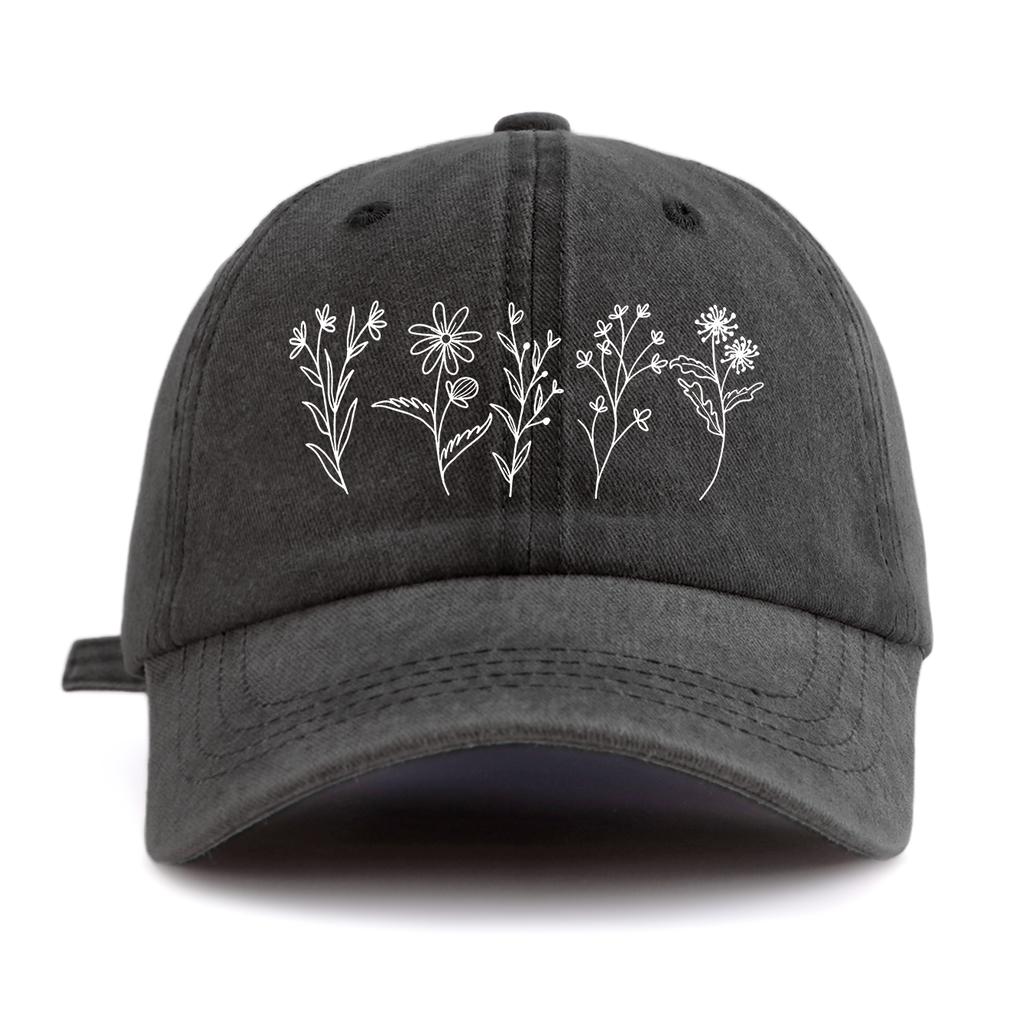 pc Flowers Print Washed Baseball Cap for AdultsMinimalist Retro Style Casual Soft Adjustable Dad Hat Perfect As Gift