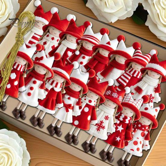 Customized Pendant Gifts Red And White Doll Hanging Pendants for Christmas Tree, Decorative Wooden Girls Holiday Home Decor Ornament, Seasonal
