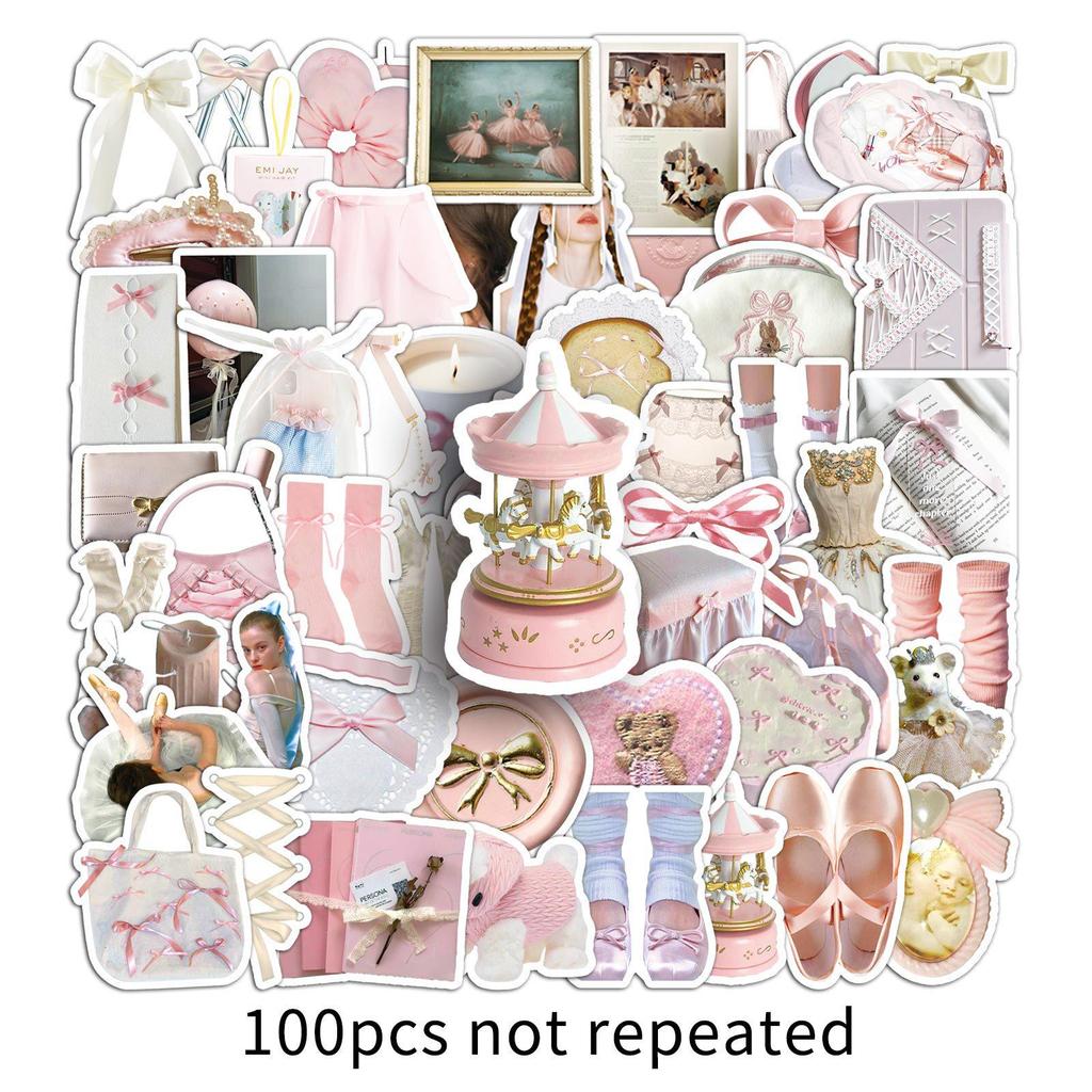 Ballet Style Pink & White Creative Graffiti Stickers (100 Sheets) for Journals, Albums, Phone Cases, and Notebooks