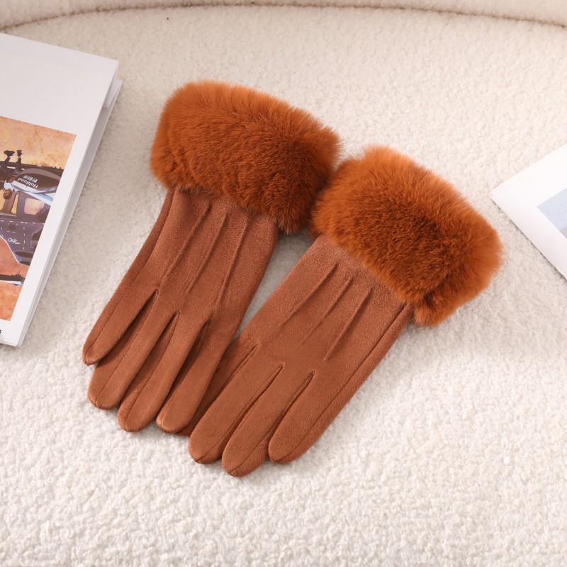 Warm Fleece-Lined Suede Touchscreen Gloves Women Winter Outdoor Cycling Windproof Anti-Slip