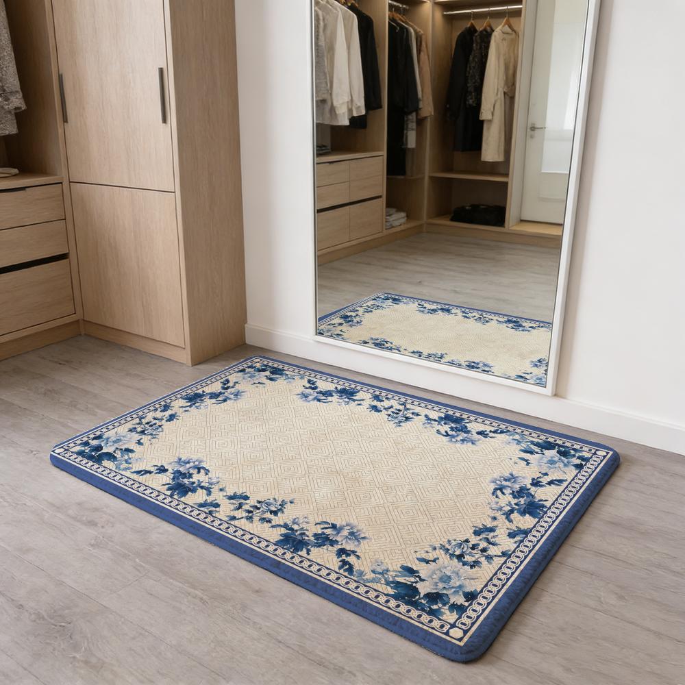 Blue and White Porcelain Floor Mat Flannel Door Mat Non-Slip Absorbent Washable Indoor Home Rug