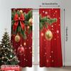 2pcs 2D Flat Printing Christmas Window Curtains Golden Ornaments Red Bows Snowflakes Polyester Without Electricity Party