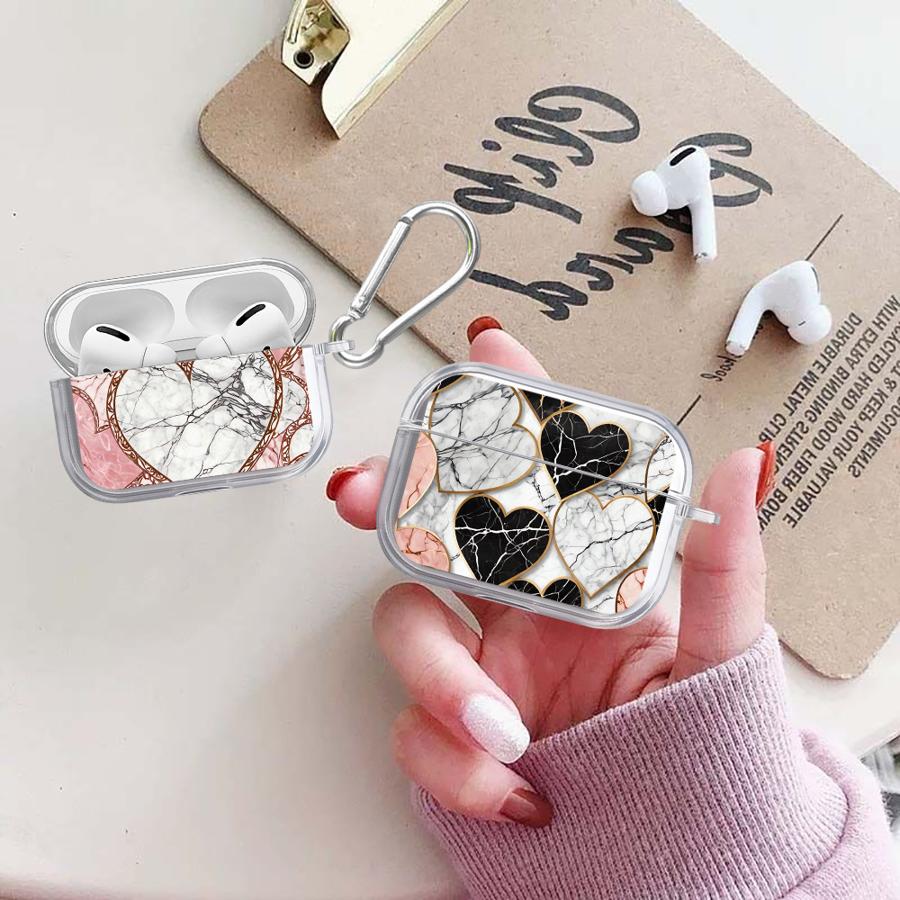 Clear Earphone Cases Cover Case For Airpods 4 1 Pro2 Pro Pro3 2 3 Pink Heart Spliced Marble