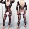Tuta Pantacollant Rete Pizzo Uomo Sexy Pezzo Unico Bretelle Body Calze a Rete Cavallo Aperto Trasparente Crossdress Lingerie Body