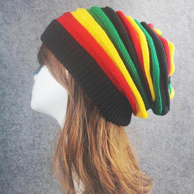 

rainbow winter hats for women men Beanies hat colorful Striped Cotton Chunky Knit Beanies for men ladies Warm Winter hat gift as picture show #1