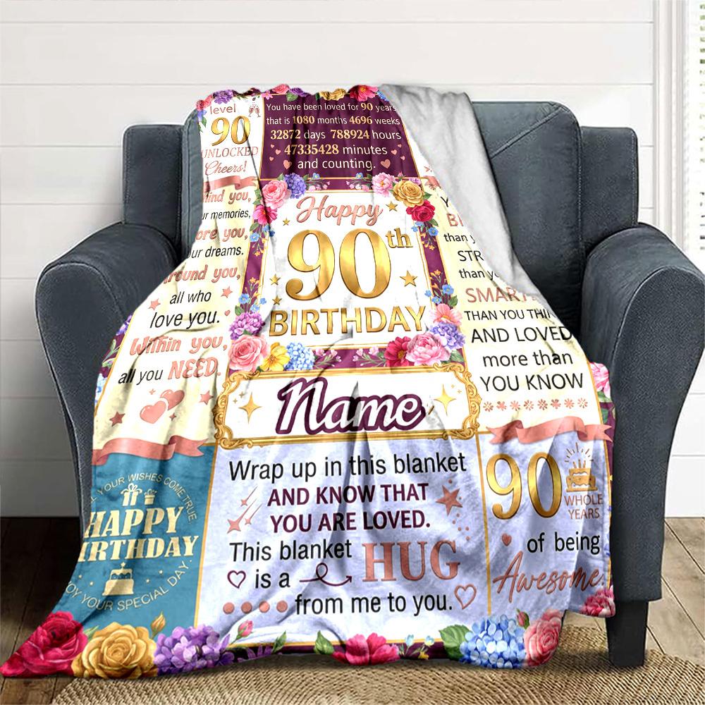 90Th Birthday Celebration Personalized Name Blankets Soft And Comfortable Against The Skin Naps And The Office A Wonderful Gift For Friends Family And