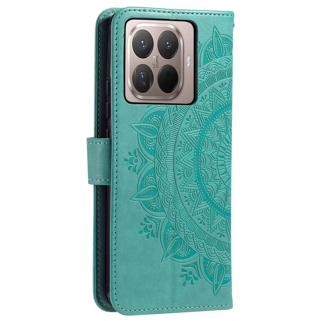 For Xiaomi 15T Pro Stand Case Imprinted Totem PU Leather Wallet Phone Cover with Wrist Strap