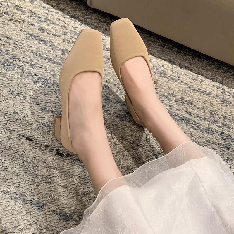 Women's Summer Footwear Square Toe Shoes for Woman 2024 Normal Leather Casual Low Heel Elegant Office Green Shoe Vacation Spring