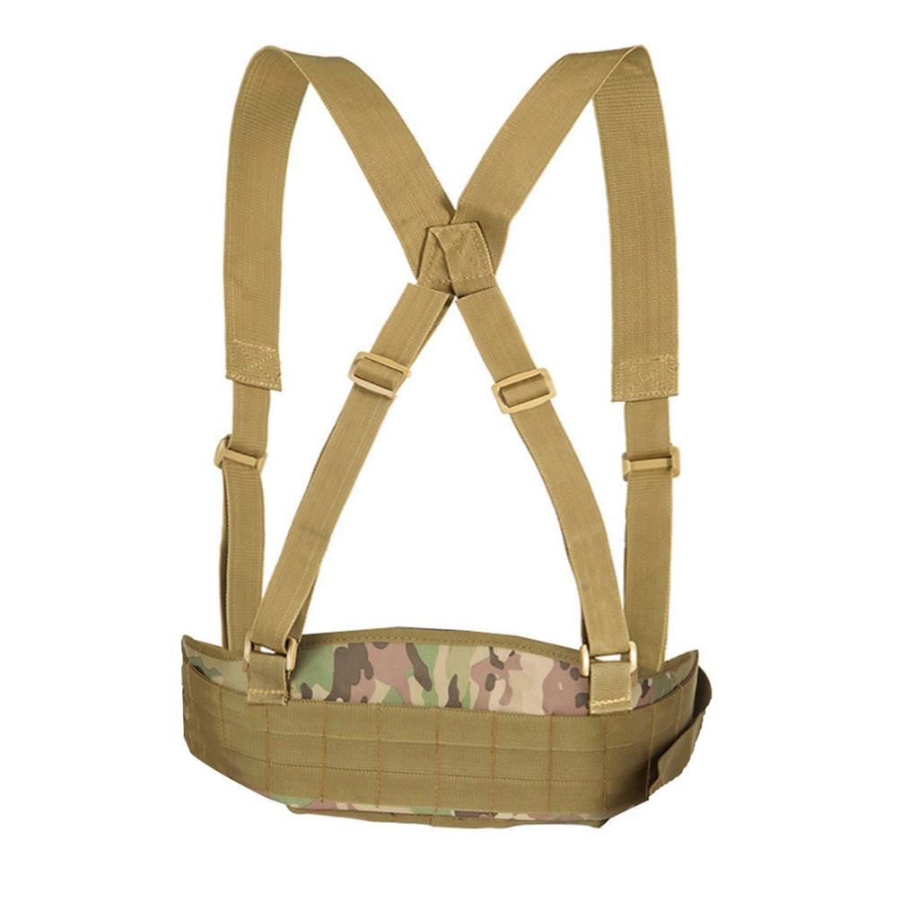 Tactical MOLLE Padded Waist Belt with Y-Shaped Suspenders 600D Heavy Duty Battle Belt Support Combat Load Carrier for Airsoft Hunting