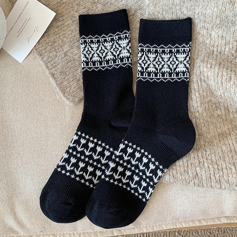 

Wool Socks Children S Stacking Socks Season Fleece Thickened Warm Gray Warm Fleece Striped Cashmere Medium Tube Socks Women One size fits all чорний