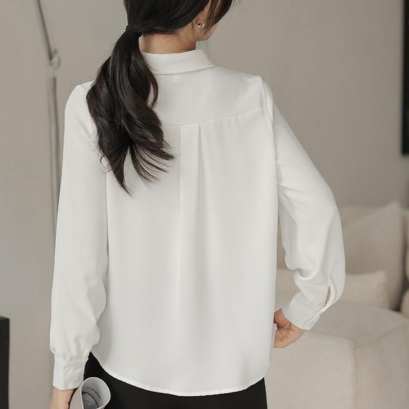 2025 Spring Women's Formal White Chiffon Long-Sleeve Shirt - Versatile and Professional Design
