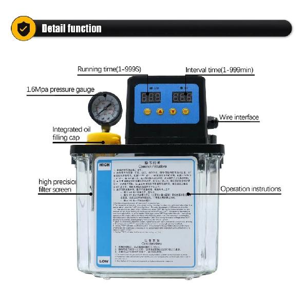 1L 2L Lubricant Pump Automatic Lubricating Oil Pump with Pressure Gauge CNC Electromagnetic Lubrication Pump Lubricator