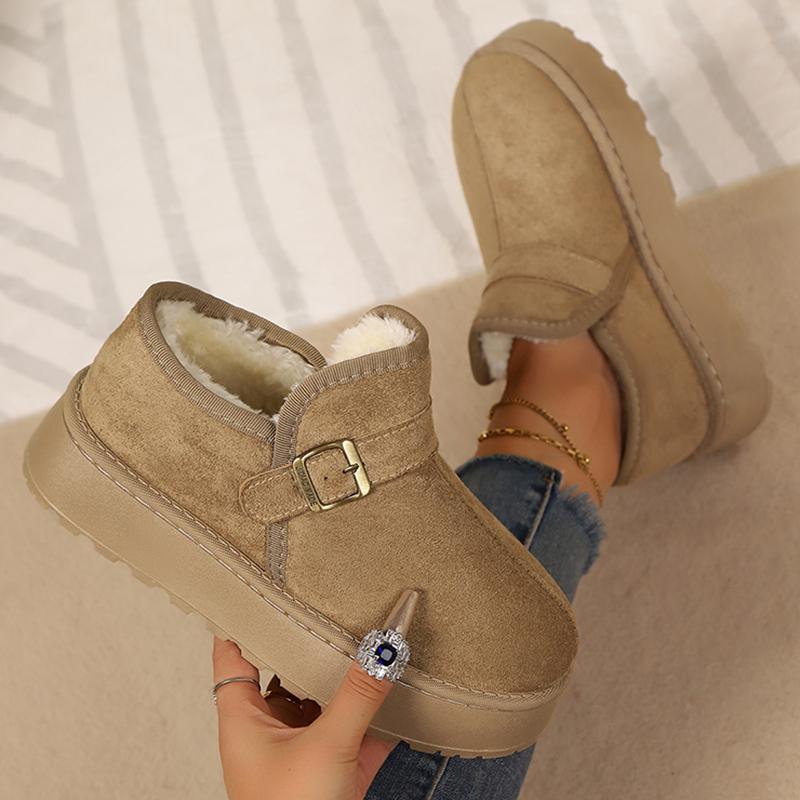Faux Suede Platform Snow Boots Women Autumn Winter Thicken Plush Ankle Booties Mujer Non Slip Thick Sole Cotton Padded Shoes 43