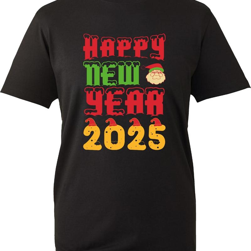 

Happy New Year 2025 Christmas T Shirt Xmas Santa Hats Festive Adult Kids - Men s Summer Cotton Graphic Tee 5XL різнокольоровий