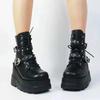 Fashion New Women's Pu Leather Ankle Boots Women Autumn Winter Round Toe Lace Up Shoes Woman Motorcycle Platform Botas Gothic Shoes