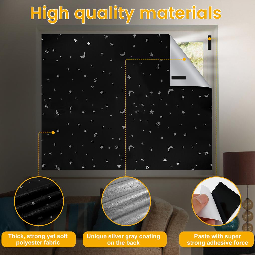 100% Blocking Curtain Self-adhesive Privacy Protection Opaque Window Sticker DIY Thermal Insulated Black Window Covering NEW
