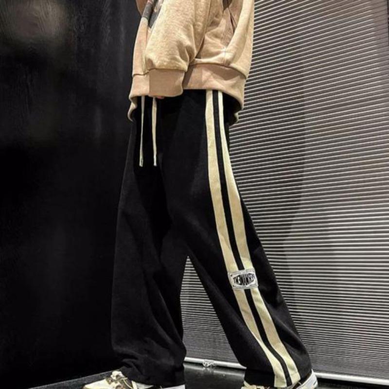 Herenbroeken Trekkoord Elastische taille Wijde pijpen Gestreept Retro Effen Kleur High Street Volledige lengte Losse, zachte, ademende heren joggingbroeken