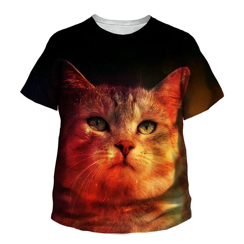 Summer Round Neck 3D Printed Cute Cat Pattern Top Fashionable Casual Short Sleeved Children's Boy and Girl Kids Unisex T-shirts