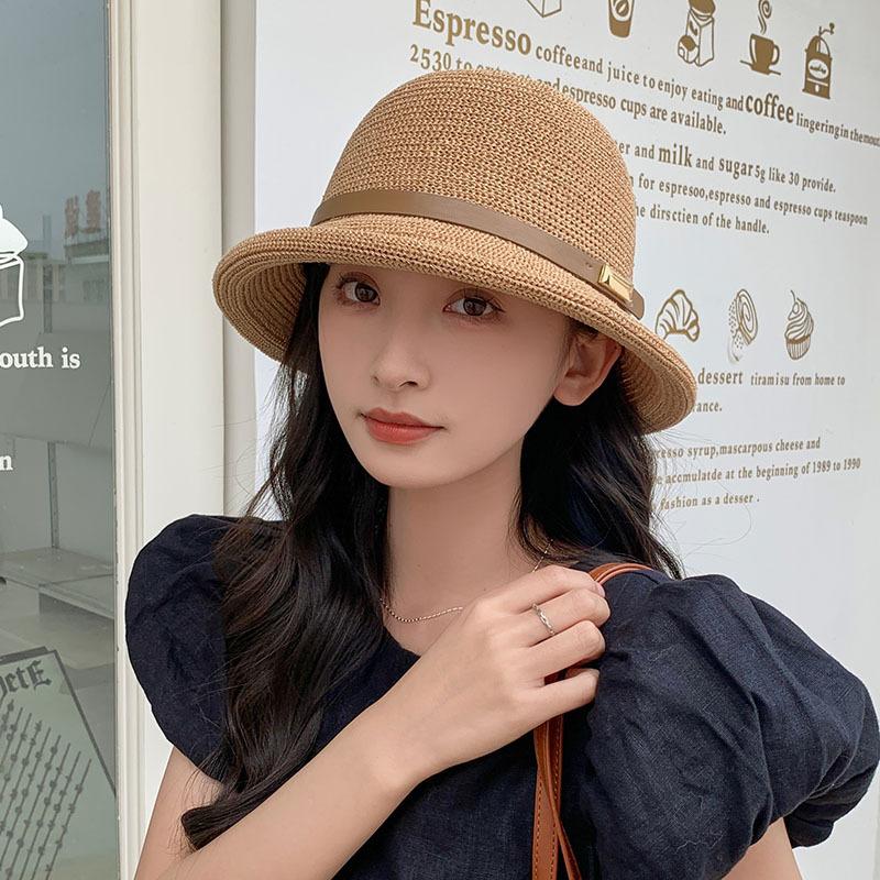 Hollow linen bucket hat women's fashion versatile basin hat summer sun protection visor hat