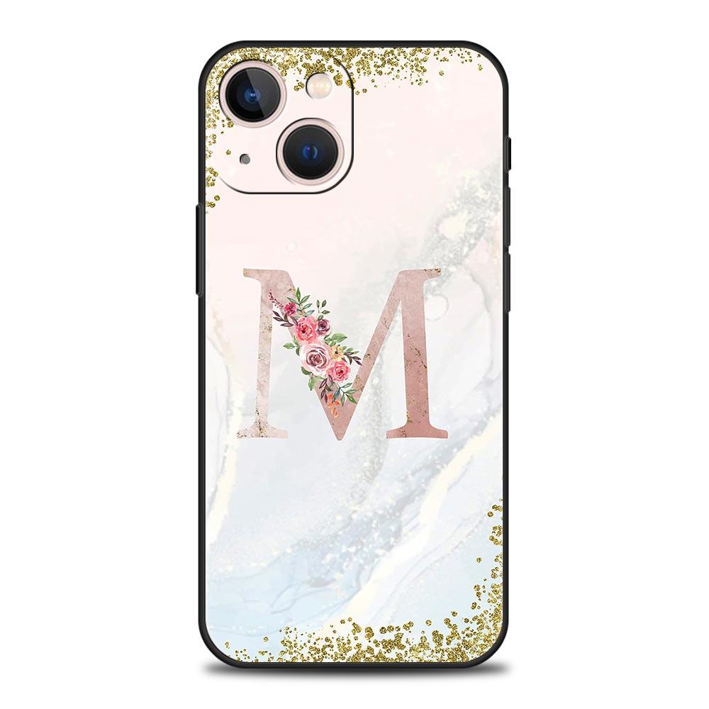 Flowers Letter Phone Case For iPhone 17 16 15 Pro Max 11 12 13 14 7 8 Plus SE 2020 X XR XS Cover Soft Black
