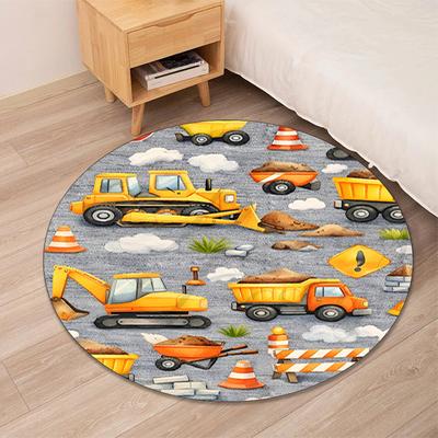 Excavator Printed Round Rug Carpet Chair Rug Area Rug Entryway Doormats,for Office Chair Living Room Bedroom Kitchen Room.