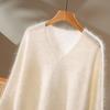 Women's Soft Brushed Cashmere V-Neck Sweater - Loose, Fluffy, Lazy Style Base Layer